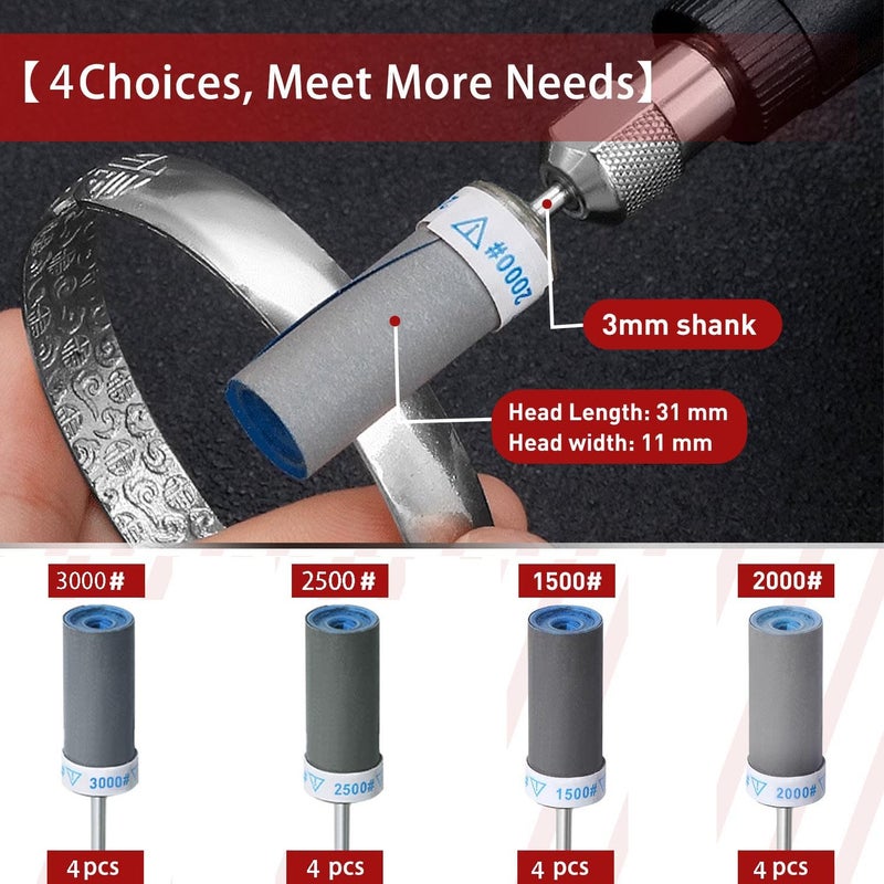 PONTASS 1500 2000 2500 3000 Grit Sanding Bits for Dremel Tool with 1/8" Shank 16Pcs Sanding Drums Rotary Tools Accessories, Sanding Stick Sand Paper Tips for Metal Rust Removal/Jade Polishing/Stone Grinding - Image 3